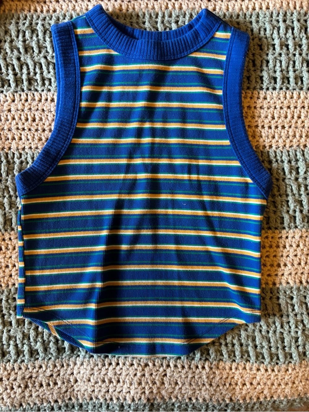 wild fable Blue Striped Tank Top with Yellow & Green Accents
